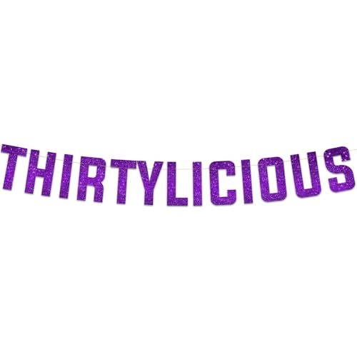 Image of Pre-Strung Thirtylicious Purple Glitter Banner - Funny 30th Birthday and Anniversary Decorations for Men and Women - Party Supplies and Gifts