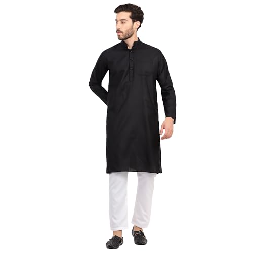 Image of HUZUR Men's Cotton Full Sleeve Long Knee Length Kurta Pajama Comfortable Wear for Festival and Occasion like Holi,Diwali,Eid,Haldi,Mehendi and Wedding