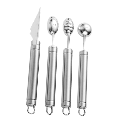 VALICLUD 4 piezas Cucharas para Frutas Inoxidable Incluye Cucharón Grande Cucharón de Gusanito y Cuchillo de Decoración para Preparar Melones y Berries