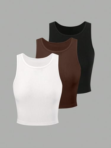Image of KERI PERRY Tops for Women Crop Top for Women's Tank Activewear Tee Sports Western Casual Cotton Camisole Pack of 3 Combo