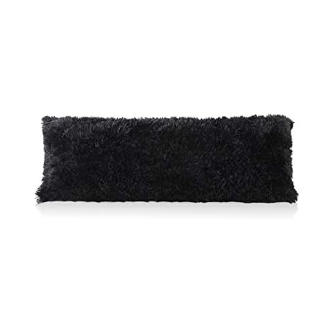 Reafort Luxury Long Hair, PV Fur, Faux Fur Body Pillow Cover/Case 20inx48in with Zipper Closure (Black, 20inX 48in Pillow Cover) Cover