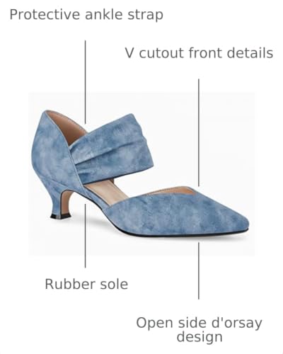 Image of Coutgo Womens Low Kitten Heel Dress Shoes Pointed Toe Slip on Ankle Strap Cutout Elegant Party Wedding Pumps