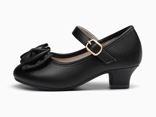 Image of Haloumoning Girls Dress Shoes Mary Jane Heels Flower Girl Shoes Bow Glitter Princess Wedding Party Pump Shoes
