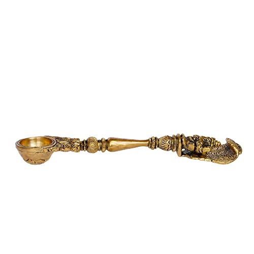 Image of eCraftIndia Ethnic Carved Brass Long Stick Diya with 1 Wick for Pooja Room and Temple, Gold, One Size, (BDP505)