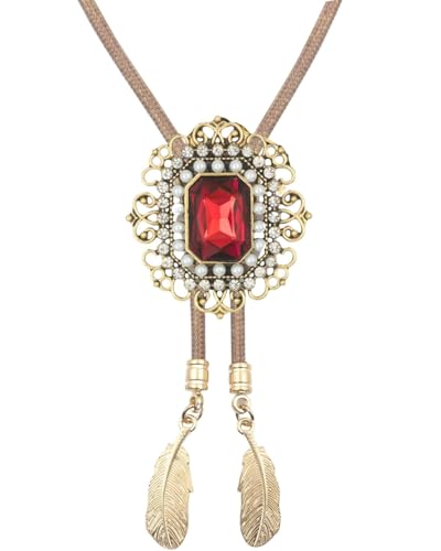 Image of PEARLY JUN Bolo Tie for Men Women Rhinestone Cowboy Brown Country Style Handmade Leather String Rodeo Festive Days Gifts