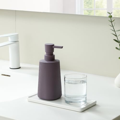 Image of Small Soap Dispenser for Bathroom and Kitchen, Modern Farmhouse Striped Style Plastic Hand Soap Dish Soap Dispenser with Pump Matte Purple
