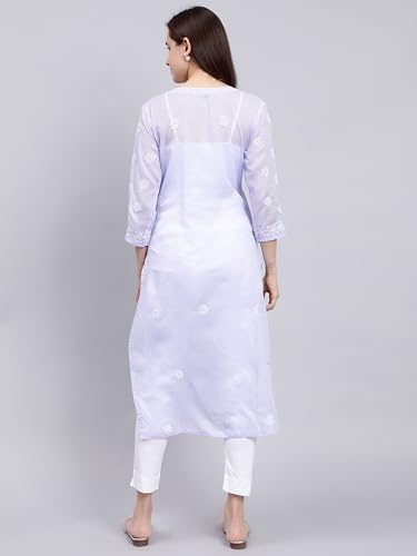 Image of Seva Chikan Hand Embroidered Lucknowi Chikankari Terivoil Cotton Regular Fit Straight Kurta for Women SCL4351