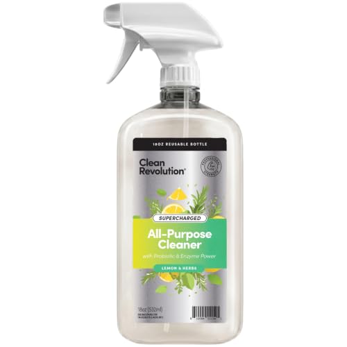 Image of Clean Revolution SuperCharged All Purpose Cleaner Refill with Smart Probiotic + Enzyme Complex, Multi-Surface Kitchen Bathroom & Floor Cleaner, Lemon & Herbs, 18 oz (Pack of 1)