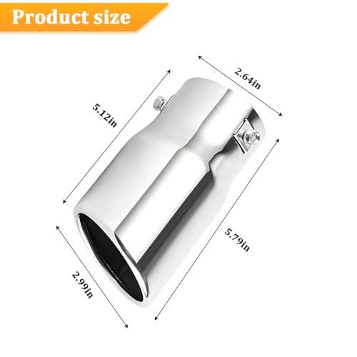 FALVFUN Car Exhaust Tip, 2.6\" Inlet 3\" Outlet 5.79\" Length Stainless Steel Vehicle Exhaust Tail Pipe, Automotive Tail Throat Tailpipe Modification Accessories, Universal for Most Vehicles (Silver)