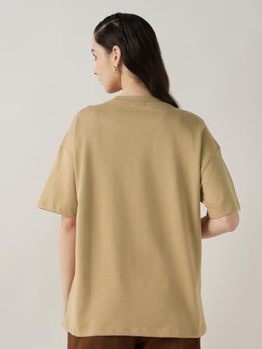 Image of Bewakoof Women's Terry Cotton Solid Oversized Fit Half Sleeve Round Neck T-Shirt | Bewakoof Heavy Duty 1.0 | Casual wear | Streetwear | Oversized Tshirt for Woman Cotton| Baggy