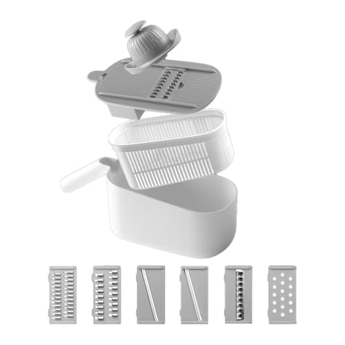 1台7役!多機能 野菜 スライサー 千切り スライサー セット 野菜カッター みじん切り キッチンスライサー 野菜調理器セット 安全ホルダー付きキッチン用品 野菜 細切り みじん切り 千切り おろし 薄切り 水切り皿 果物 調理器セット 千切り器 (グレー