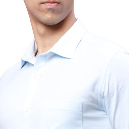Image of Park Avenue Men's Cotton Polyester Blend Herringbone Pattern Slim Fit Semi Cutaway Collar Full Sleeve Formal Shirt