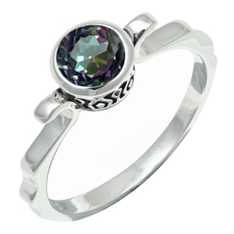 Anillo de topacio místico para hombre y mujer, anillo de plata de ley hecho a mano, TSR1232AG_15 (P), Petite, Metal Piedra preciosa., Topacio místico
