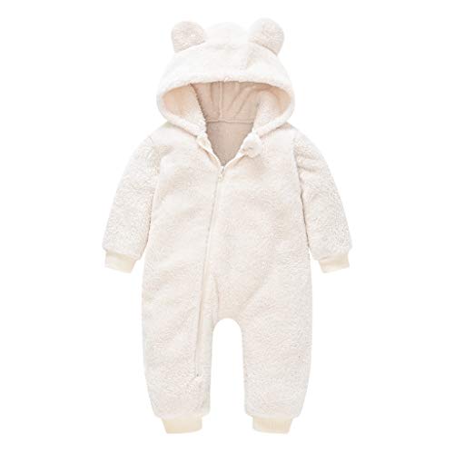 Newborn Baby Snowsuit Fleece Lined Onesie Outfits Warm Hooded Romper for Boys Girls Jumpsuit Zip Up Winter Thick Teddy Coat