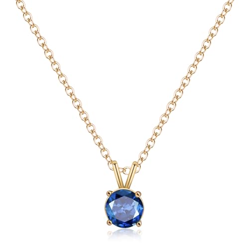 14K Gold Necklaces Dainty Round Birthstone Pendant Necklaces for Women