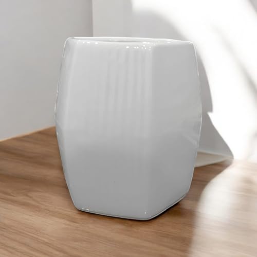 Image of Ceramic Planter Pot with Spiral Design, 17.78cm Height, White Planter Vase for Indoor Plants, Living Room Office Gardens (7 inch) Round (Hex)