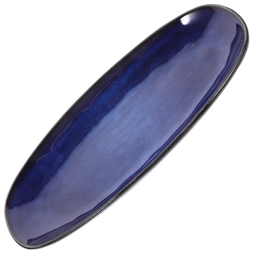 Blue Sushi Plate, Ceramic Serving Platter, Large Sushi Serving Tray, 28cm Oval Serving Dishes for Starter, Dessert, Salad, Cake, Dishwasher Safe and Oven Safe