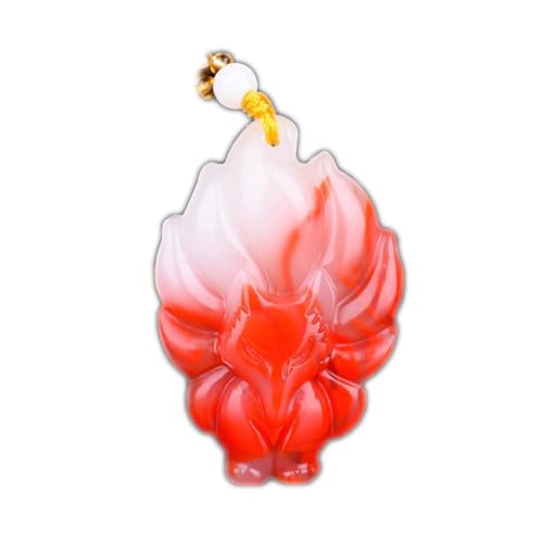 DLAZUM Collana con Ciondolo in Giada Rossa e Bianca Naturale Feng Shui per Donna, autentica Giada Dorata Yoga, Volpe Spirituale a Nove Code
