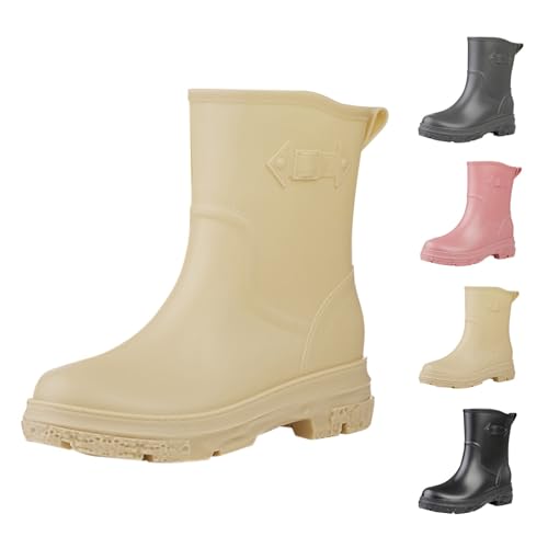 Botas de agua de media altura para mujer, botas de lluvia para mujer, talla 39, botas de lluvia con tacón, botines de goma impermeables, zapatos de jardín, antideslizantes, zapatos de trabajo, unisex