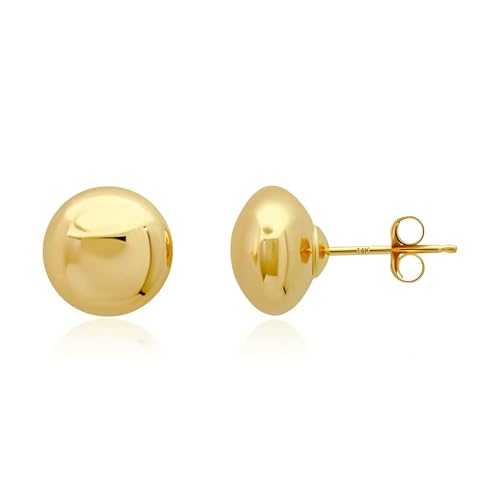14K Gold Stud Earrings for Women | Yellow Solid Gold Flat & Full Ball Earrings with Gold Butterfly Backs | 4MM-8MM Hypoallergenic Real 14K Button Ball Studs for Women & Men by MAX + STONE