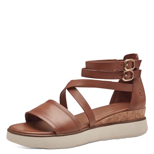 Tamaris Comfort Damen Sandalen flach aus Leder mit geschlossener Ferse, Braun (Nut), 38 EU