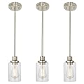 MELUCEE 3 Pack Kitchen Island Pendant Lighting Adjustable Hanging Ceiling Lamp Brushed Nickel Finish with Clear Glass Shade for Bar Dining Room Corridor Living Room Bedside