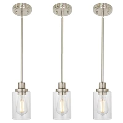 MELUCEE 3 Pack Kitchen Island Pendant Lighting Adjustable Hanging Ceiling Lamp Brushed Nickel Finish with Clear Glass Shade for Bar Dining Room Corridor Living Room Bedside