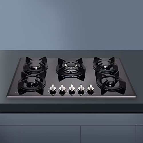 30 Inch Gas Cooktop, Built-in Tempered Glass 5 Burners Gas Stovetop LPG/NG Convertible Gas Stove Top Dual Fuel Gas Hob DM517-01