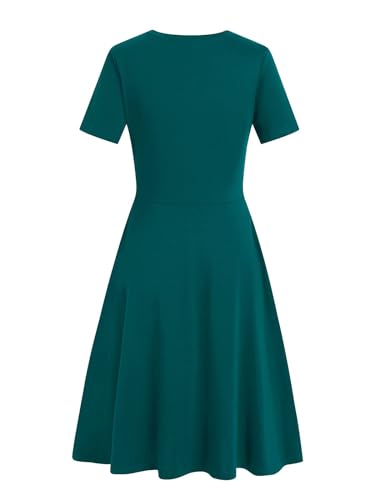 Image of Women's 2026 Fit and Flare Dress Summer Casual Elegant Vintage Floral Printed Work Party A-line Dress with Pockets 162