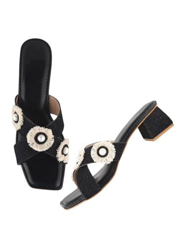 Image of SilverArrow Comfortable Stylish Alluring Denim Strap Block Heels Light Weight Trendy Heels For Women & Girls