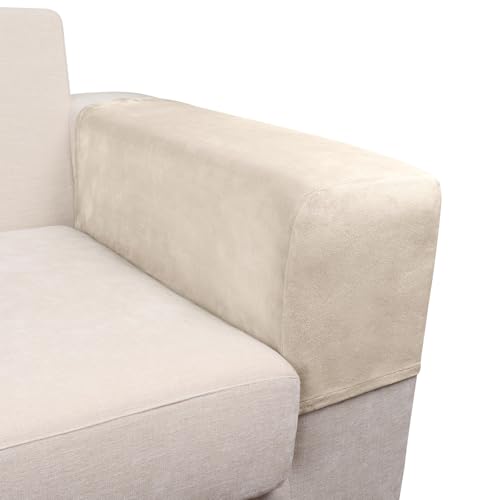 Image of Couch Arm Covers 2 Pcs Sofa Armrest Covers Stretch Couch,Armrest Cover for Chairs Scratch-Resistant Sofa Arm Cover Armchair Slipcovers,Ivory