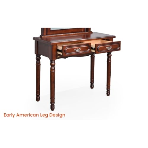 Image of Royaloak Georgia American Wooden Dresser With Stool | Table With Mirror | Drawer Storage | Antique Handles | Dressing Table for Bedroom