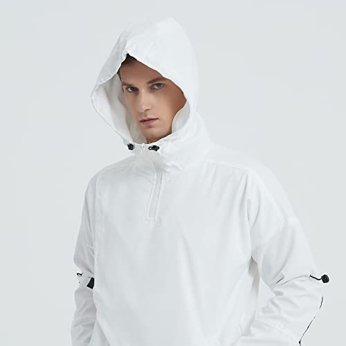 Image of GURUNVANI Men's Hooded Windbreaker Jacket Zip Up Patchwork Hoodie Anorak