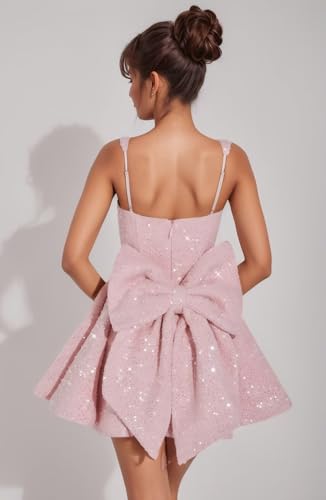 MAGGCIF Square Neck Sequin Homecoming Dresses for Teens with Bow Spaghetti Straps A Line Short Prom Dress Cocktail Gown2