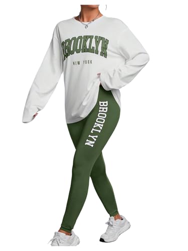 SweatyRocks Women's 2 Piece Outfits Letter Print Crew Neck Long