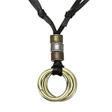 MECCANIXITY Boho Necklaces Double Circle Rings Leather Rope Gold & Black