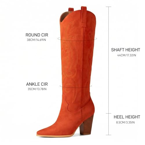 Image of WIRALOMI Cowboy Boots for Women Knee High Western Chunky Heel