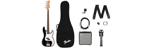 Fender Squier Basse électrique Pack. Accessoires inclus : - support - ampli Rumble 15 - housse matelassée - sangle - basse - câble de 3 mètres - cordes de rechange -...