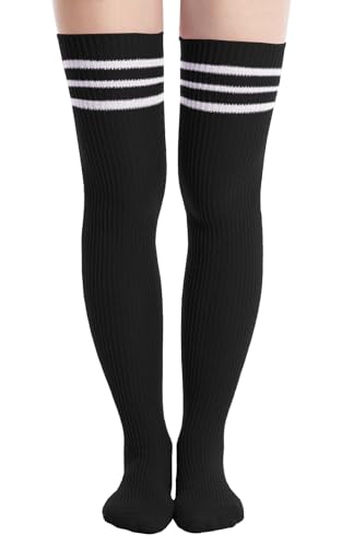 Abodhu Womens Thigh High Socks, Over Knee Socks for Women, Striped Knit Long Tall Stockings, Cosplay Casual Socks…