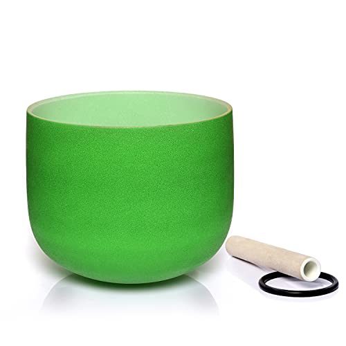 TERRITORY F Note Heart Chakra Green Colored Quartz Frosted Crystal Singing Bowl 8 inch