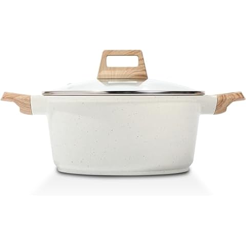 ESLITE LIFE Nonstick Stock Pot with Lid, 3 Quart Granite Casserole Small Soup Pot Pasta Cooking Pot, Induction Compatible, PTFE & PFOA Free, White Cover