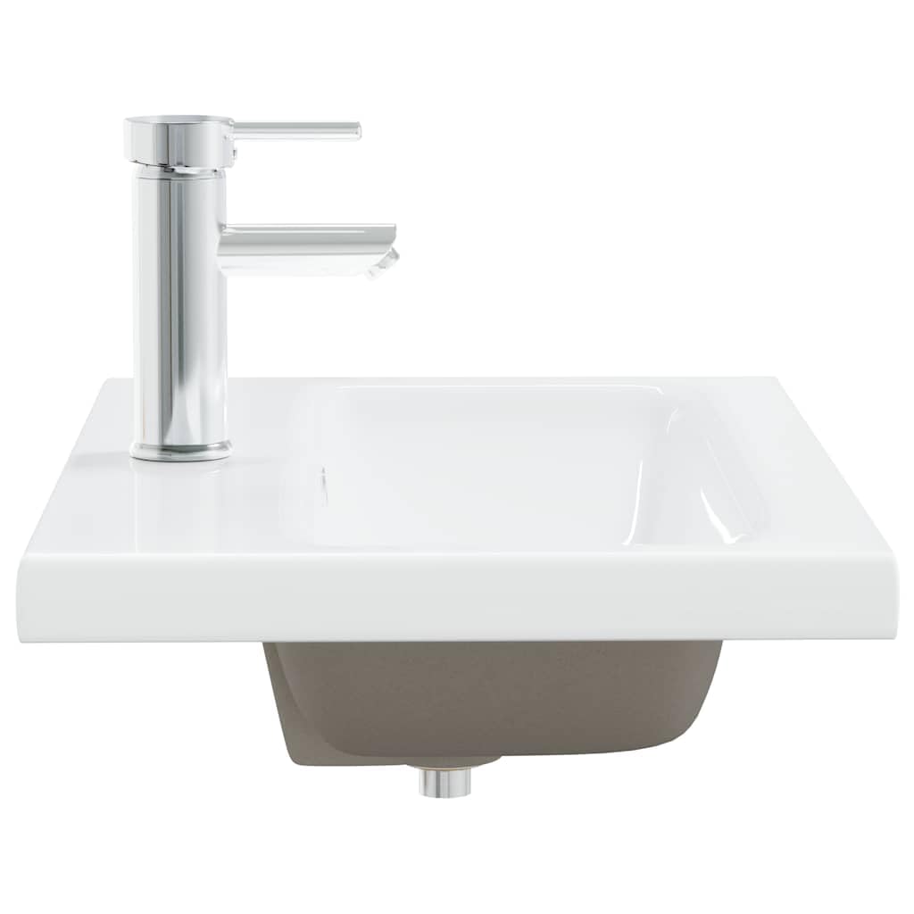 Lavabo empotrable de cerámica, 61 x 39 x 18 cm, color blanco, con grifo y rebosadero, desagüe push abierto, para cuarto de baño, huéspedes, remodelación