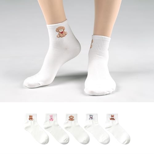 Image of Womens Cotton Crew & Ankle Socks, Cute Smiley Face Funny Character Size 6-9