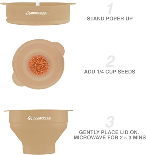 Image of Collapsible Silicone Microwave Hot Air Popcorn Popper Bowl With Lid and Handles (Tan)
