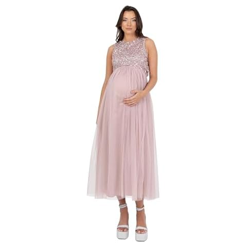 Maya Deluxe Women's Womens Ladies Maternity Dress for Pregnant Wedding Guest Midaxi Sleeveless Sequin Embellished Tulle Crew Neck Bridesmaid Bridesmaid Dress Cover