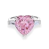Epinki Echt Weißgold Au375 Trauringe, Herz Verlobungsring mit Labor Erstellt Rose Saphir Rose Herzschliff, Solitärring Moissanit 9K, Gr.60 (19.1)