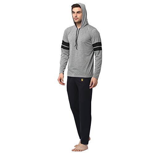 Image of Mack Jonney Cotton Blend Night Suit Co-ord Set for Men with Hodded Full Sleeve T-Shirt and Track Pant-VJ-MNS-TTP-GROUP21