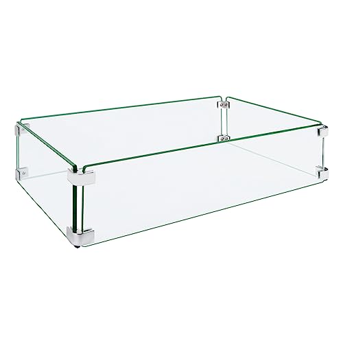 vchin Fire Pit Wind Guard, 35.5'x11.5'x6' Square Fire Pit Glass Wind Guard Made of Clear Tempered Glass, Set with Assembly Instructions, Free Screwdriver, Easy to Install