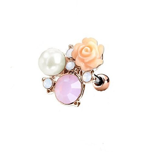 Eclectic Shop Uk Piercing Opalite Orné de Fleurs Barre 16G (1.2mm) Or Rose Argent Hélice Labret