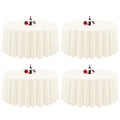 Nappe Ronde en Polyester Infroissable Lavable - 229 cm Ivoire pour Table de Buffet, Restaurant, Fête et Mariage
